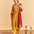 Yellow embroidered velvet kurta set with dupatta