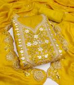  mustard heavy embroidery vichitra dress material 
