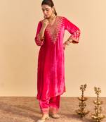 Pink embroidered velvet kurta set