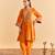 Orange embroidered velvet kurta set with dupatta