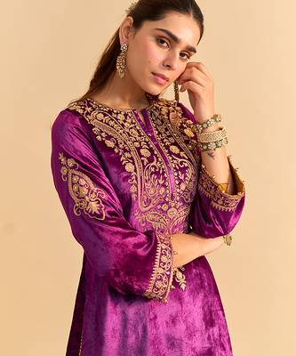 Purple embroidered velvet sharara set 2