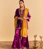 Purple embroidered velvet sharara set with dupatta