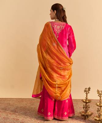 Pink embroidered velvet sharara set with dupatta 4