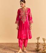Pink embroidered velvet kurta set