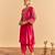Pink embroidered velvet kurta set with dupatta