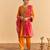 Orange embroidered velvet kurta set