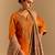 Orange embroidered velvet kurta set with dupatta