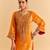 Orange embroidered velvet kurta set with dupatta