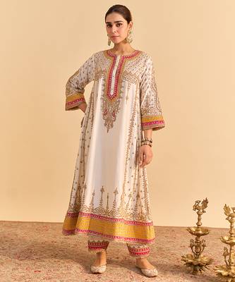 White embroidered silk anarkali set with dupatta 2