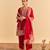 Red embroidered silk kurta set with dupatta