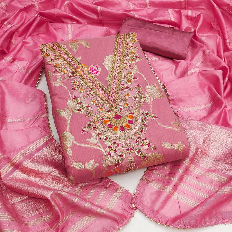  pink embroidery,weaving jacquard dress material 