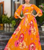 orange readymade georgette kurti set for women