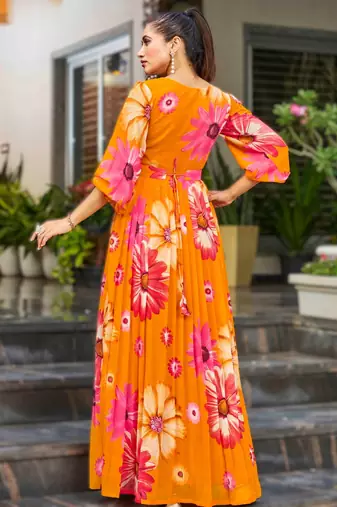 orange readymade georgette kurti set for women