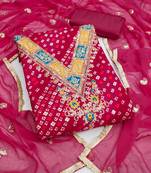  pink embroidery and print rayon dress material 