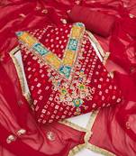  red embroidery and print rayon dress material 