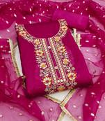  magenta embroidery chanderi cotton dress material 