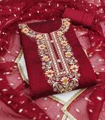  maroon embroidery chanderi cotton dress material 
