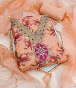  peach embroidery print organza dress material 