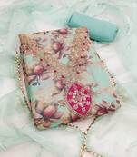  sea green embroidery print organza dress material 