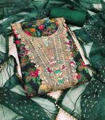  green embroidery print organza dress material 