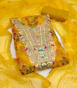  yellow embroidery print organza dress material 