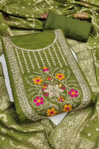  green embroidery roman silk dress material 