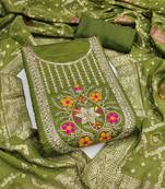  green embroidery roman silk dress material 