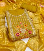  mustard embroidery roman silk dress material 