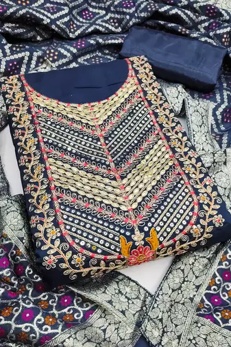  blue embroidery roman silk dress material 