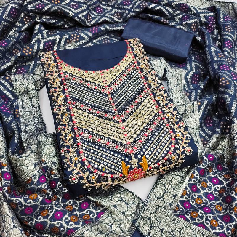  blue embroidery roman silk dress material 