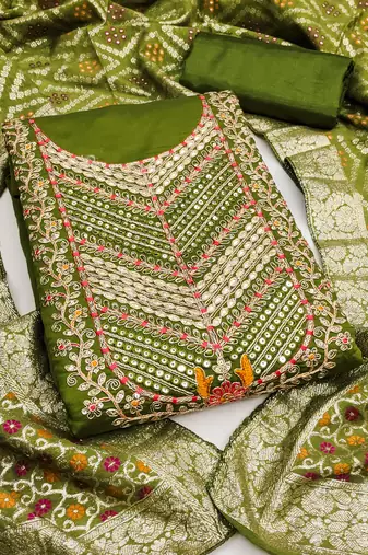  green embroidery roman silk dress material 