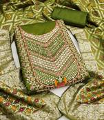  green embroidery roman silk dress material 