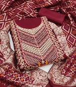  maroon embroidery roman silk dress material 