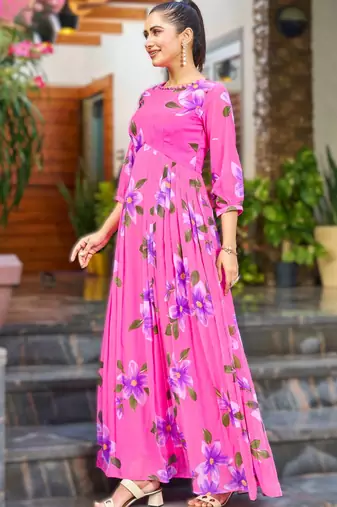 pink readymade georgette kurti set for women