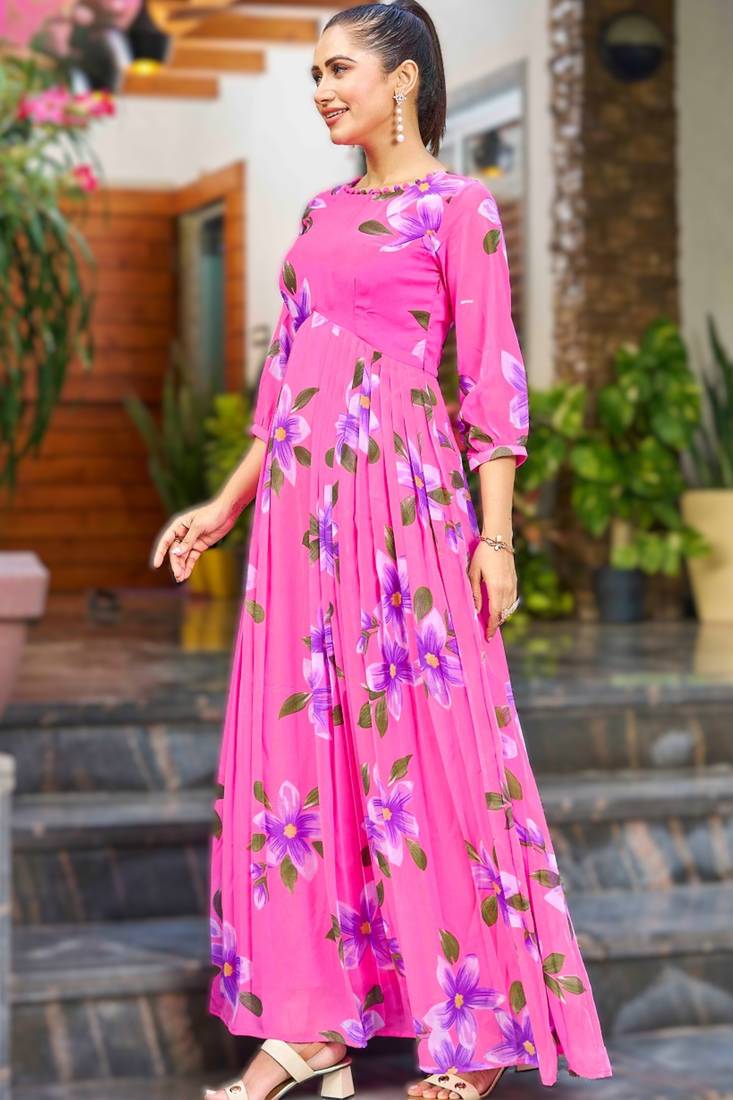 pink readymade georgette kurti set for women