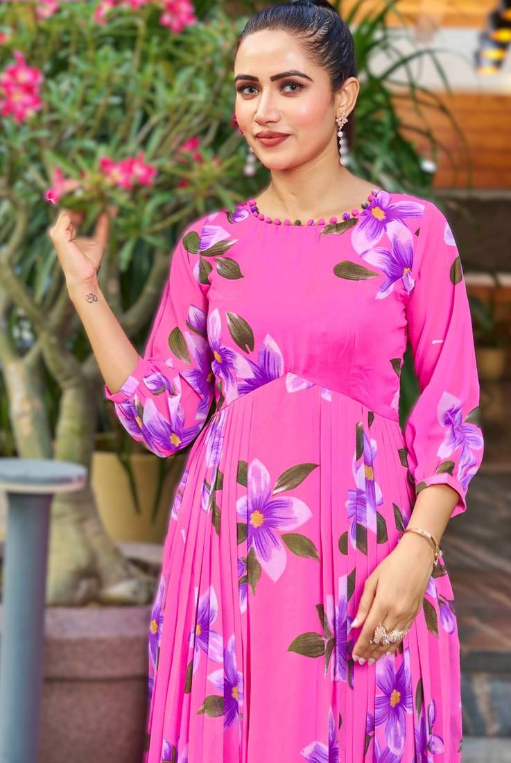 pink readymade georgette kurti set for women