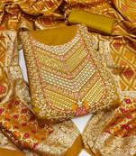  mustard embroidery roman silk dress material 