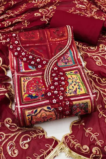  handwork embroidery viscose dress material 