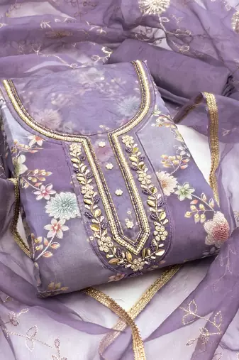  handwork print organza dress material 