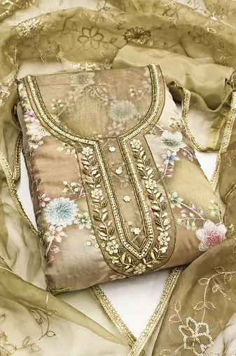  handwork print organza dress material 