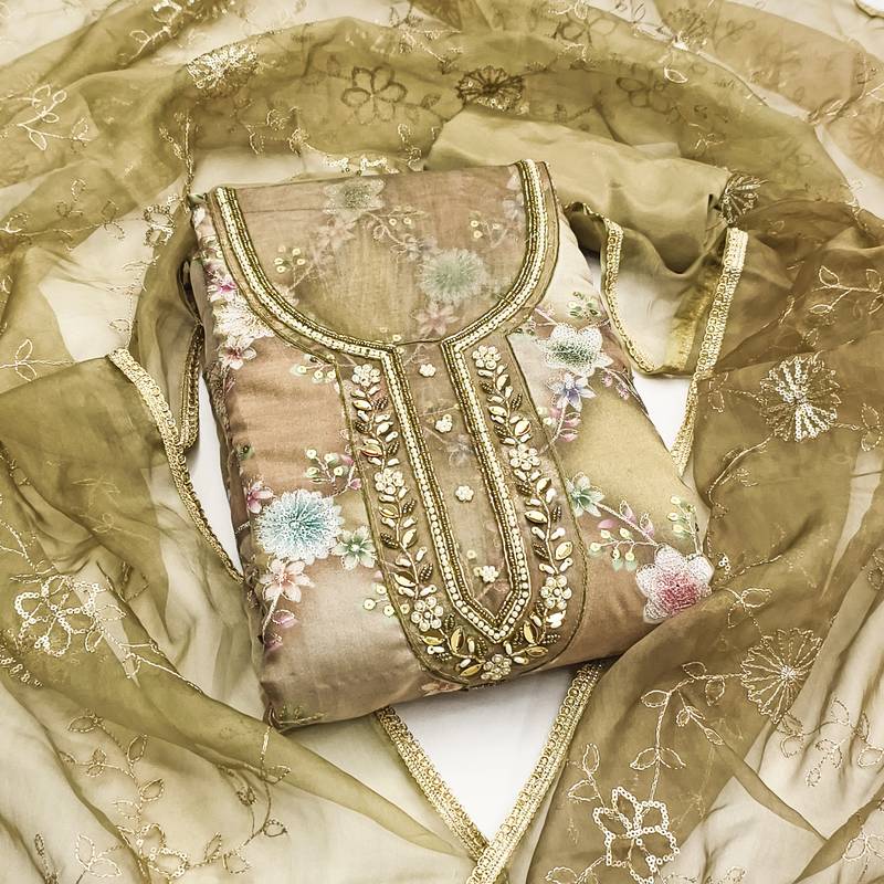  handwork print organza dress material 