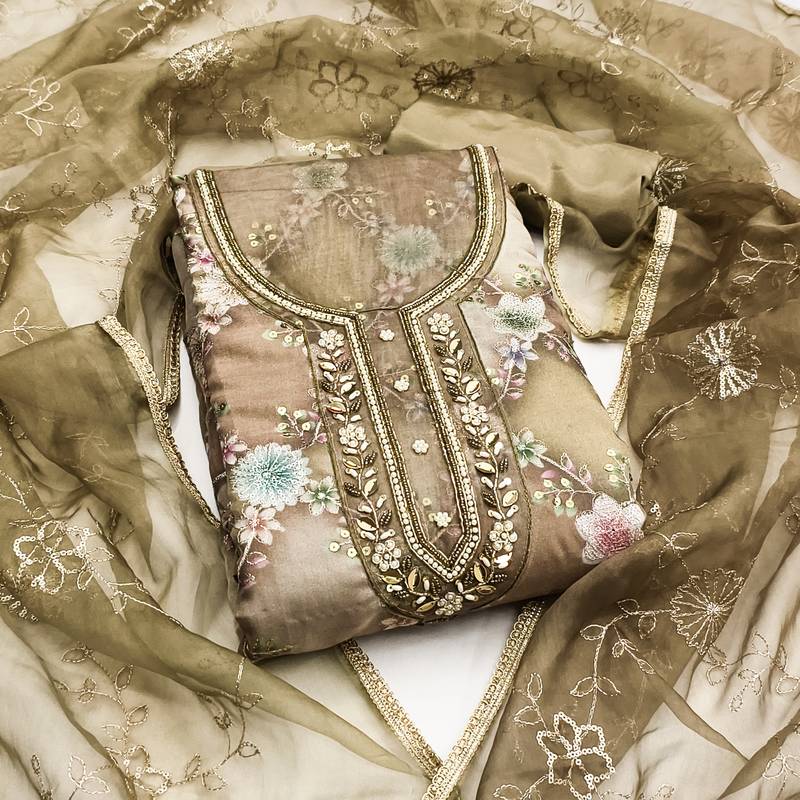  handwork print organza dress material 