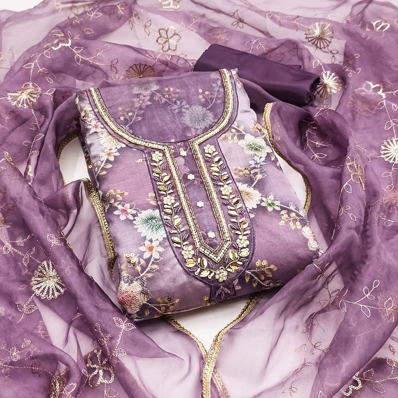  handwork print organza dress material 