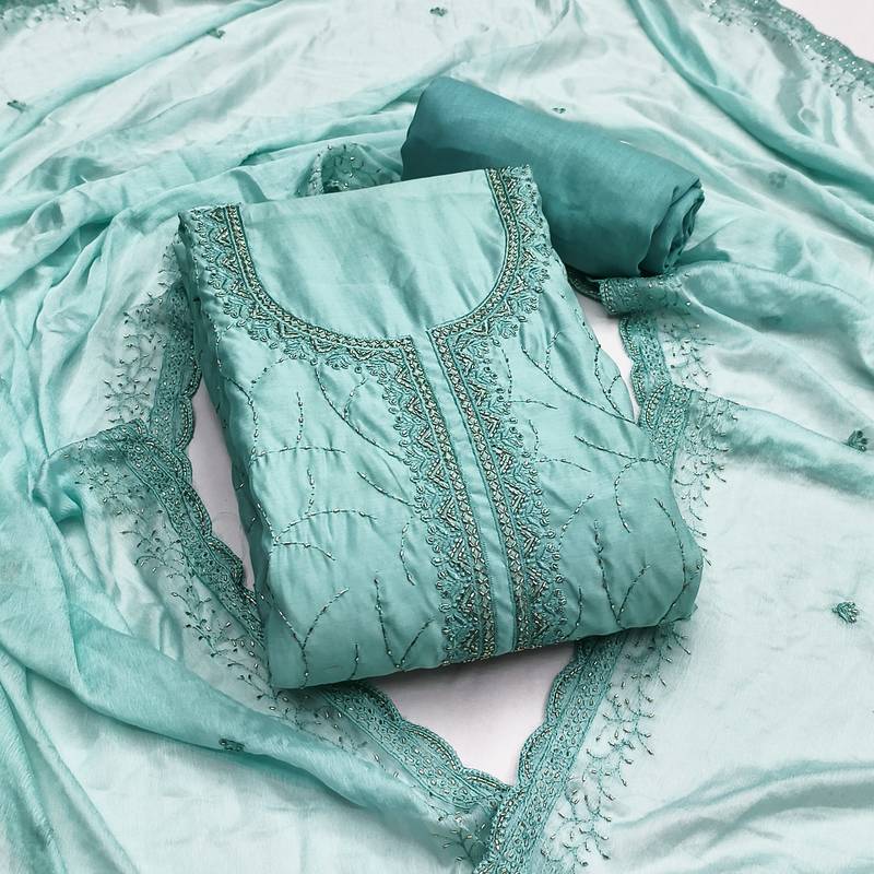  handwork embroidery cotton silk dress material 