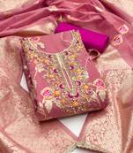  pink weaving handwork silk dress material 