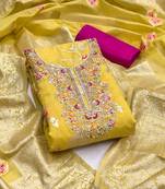  yellow weaving handwork silk dress material 
