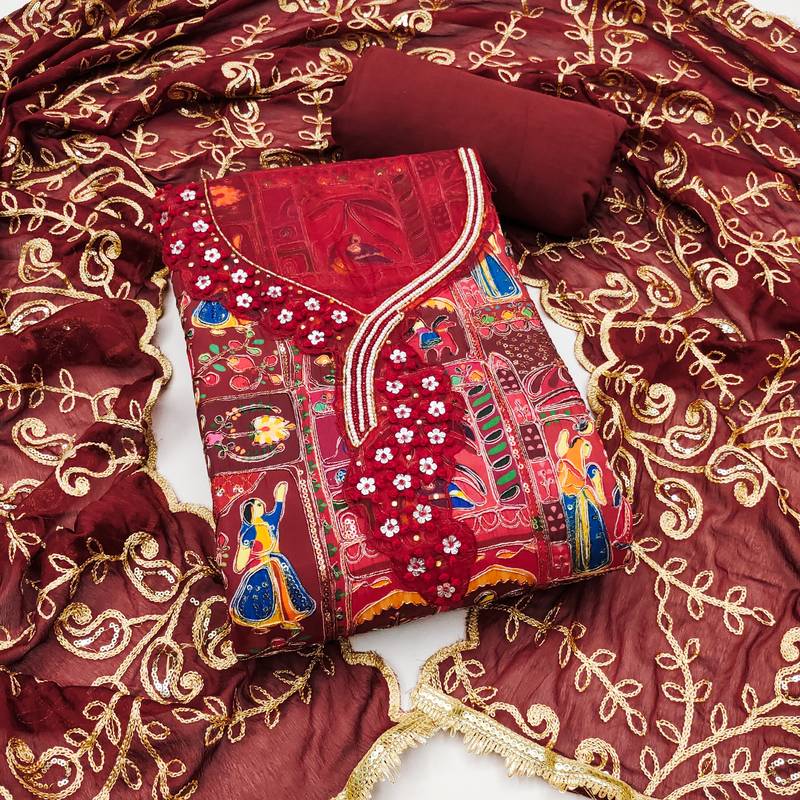  handwork embroidery viscose dress material 