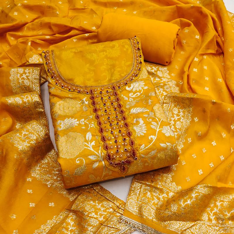  yellow weaving handwork jacquard dress material 