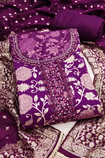  voilet weaving handwork jacquard dress material 