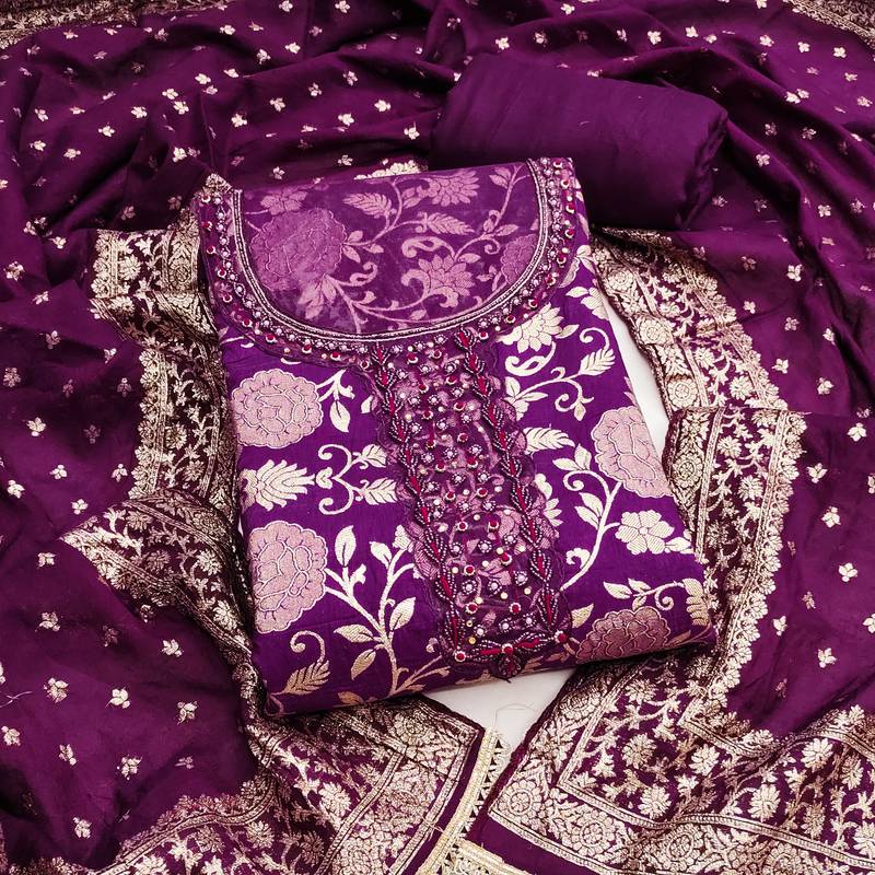  voilet weaving handwork jacquard dress material 